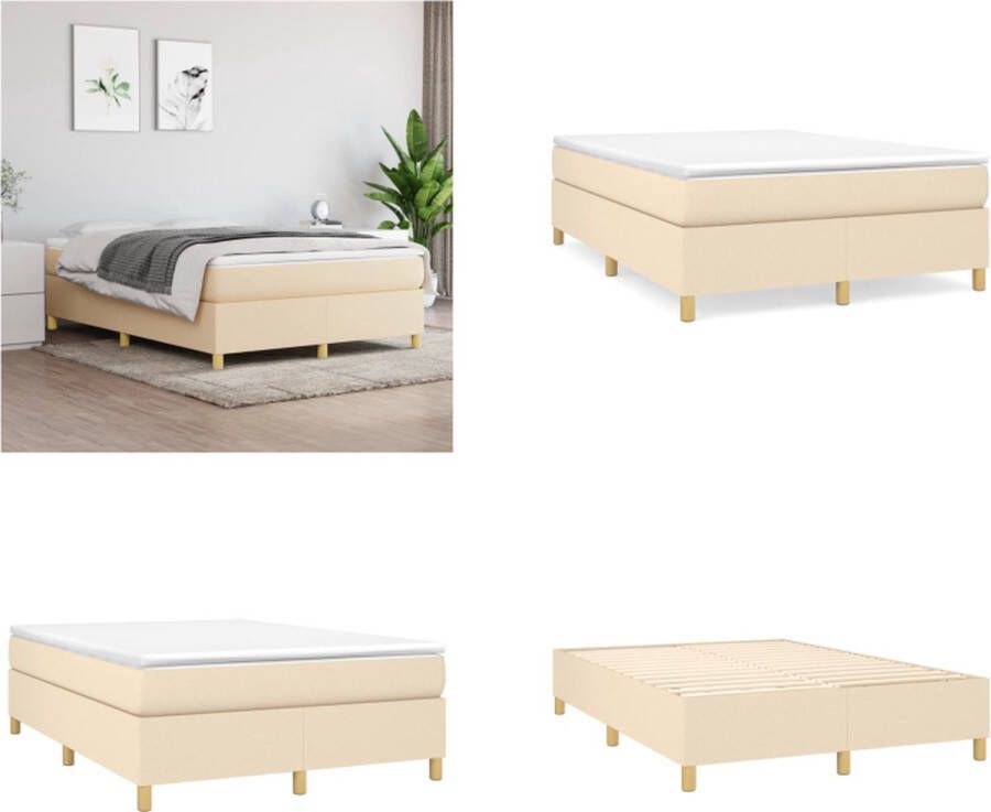 VidaXL Boxspringframe stof crèmekleurig 140x200 cm Boxspringframe Boxspringframes Bed Ledikant - Foto 3