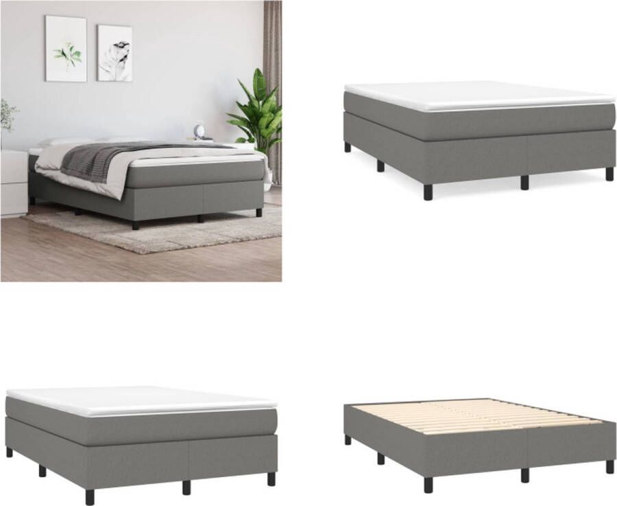 VidaXL Boxspringframe stof donkergrijs 140x190 cm Boxspringframe Boxspringframes Bed Ledikant - Foto 3