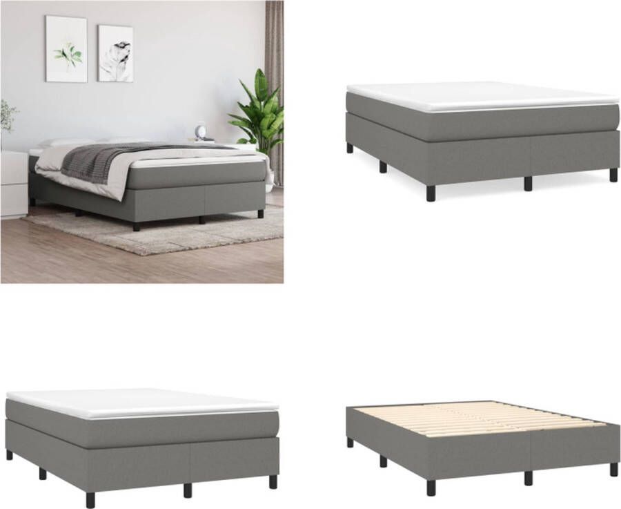 VidaXL Boxspringframe stof donkergrijs 140x200 cm Boxspringframe Boxspringframes Bed Ledikant