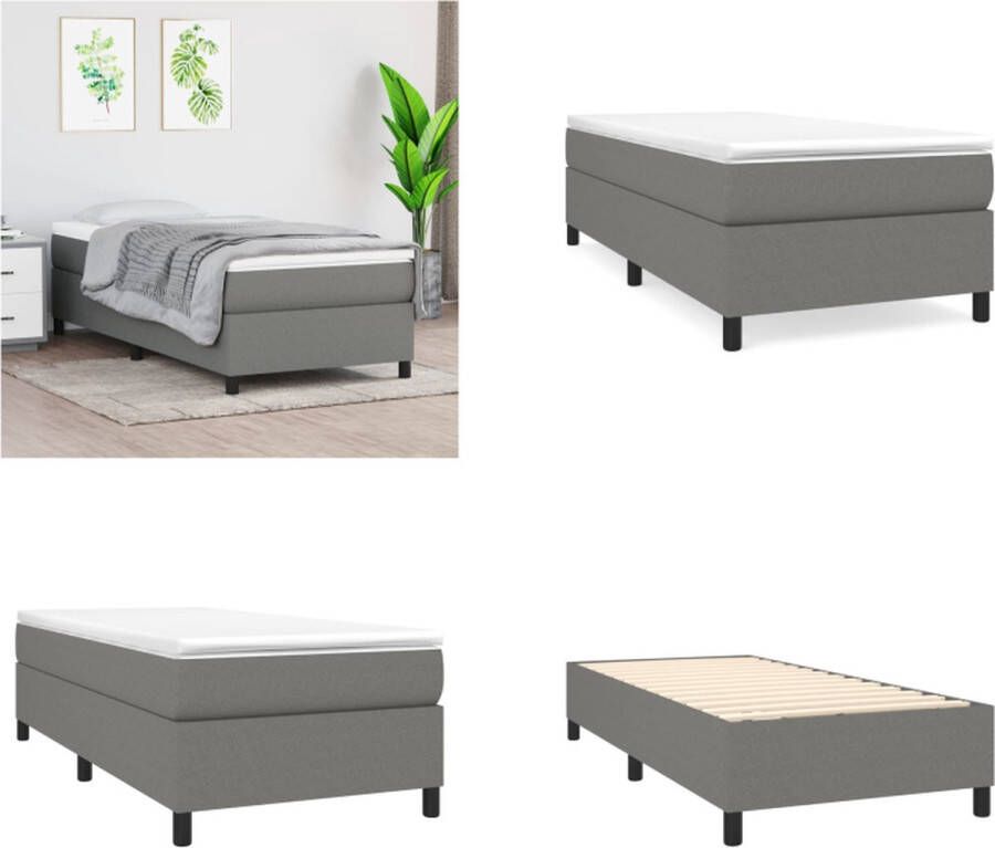 VidaXL Boxspringframe stof donkergrijs 90x190 cm Boxspringframe Boxspringframes Bed Ledikant