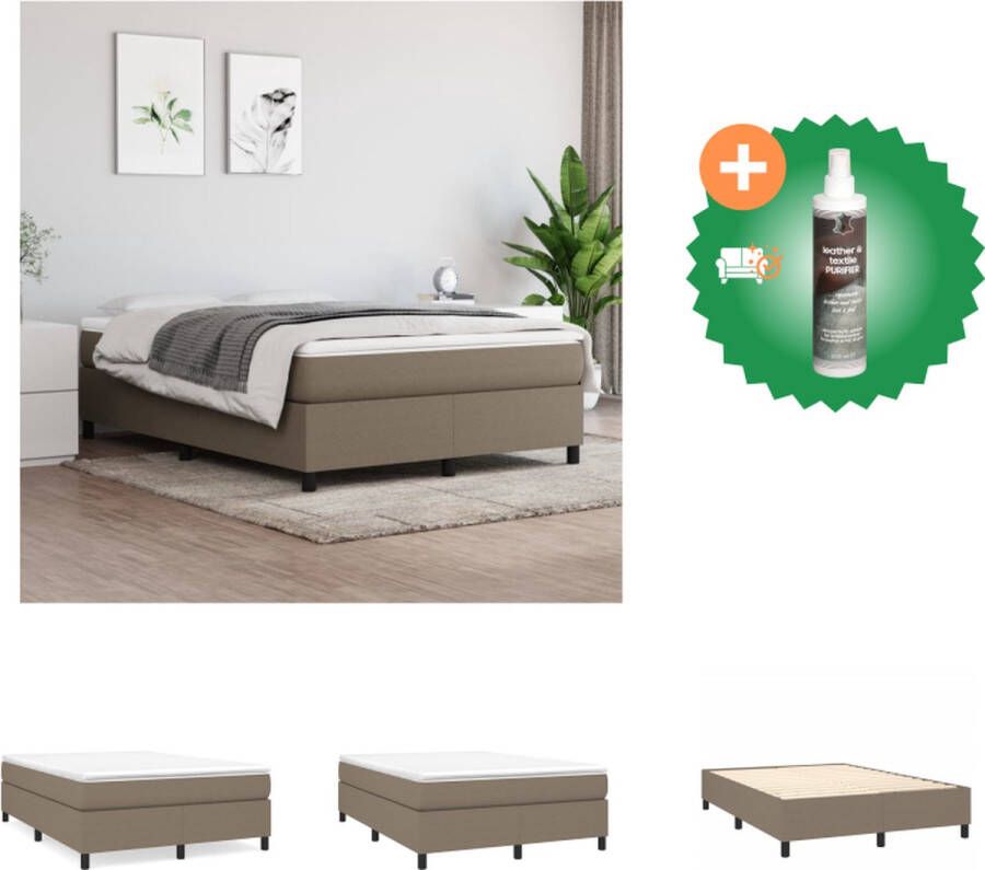 VidaXL Boxspringframe Duurzaam Kleur- Taupe Afmetingen- 193x140x35cm Geschikt voor 140x190cm matras Ademende stof Stevige poten Multiplex lattenbodem Bed Inclusief Reiniger