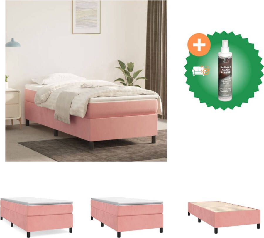 VidaXL Boxspringframe Velvet Roze 193 x 90 x 35 cm Multiplex lattenbodem Bed Inclusief Reiniger