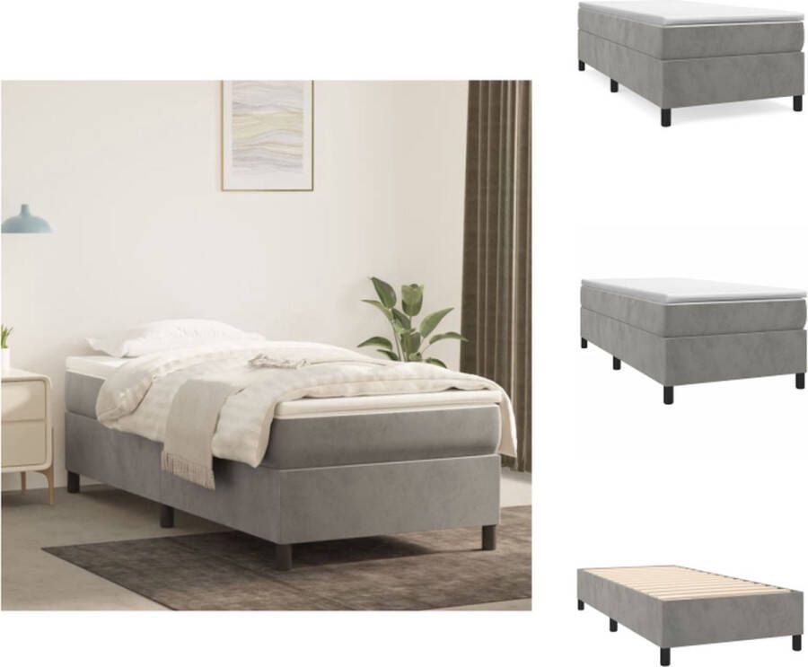 VidaXL Bedframe Zacht fluweel Ondersteunende poten Afmetingen- 203 x 83 x 25 cm Kleur- Lichtgrijs Materiaal- Stof multiplex Geschikte matras- 80 x 200 cm Bed - Foto 3