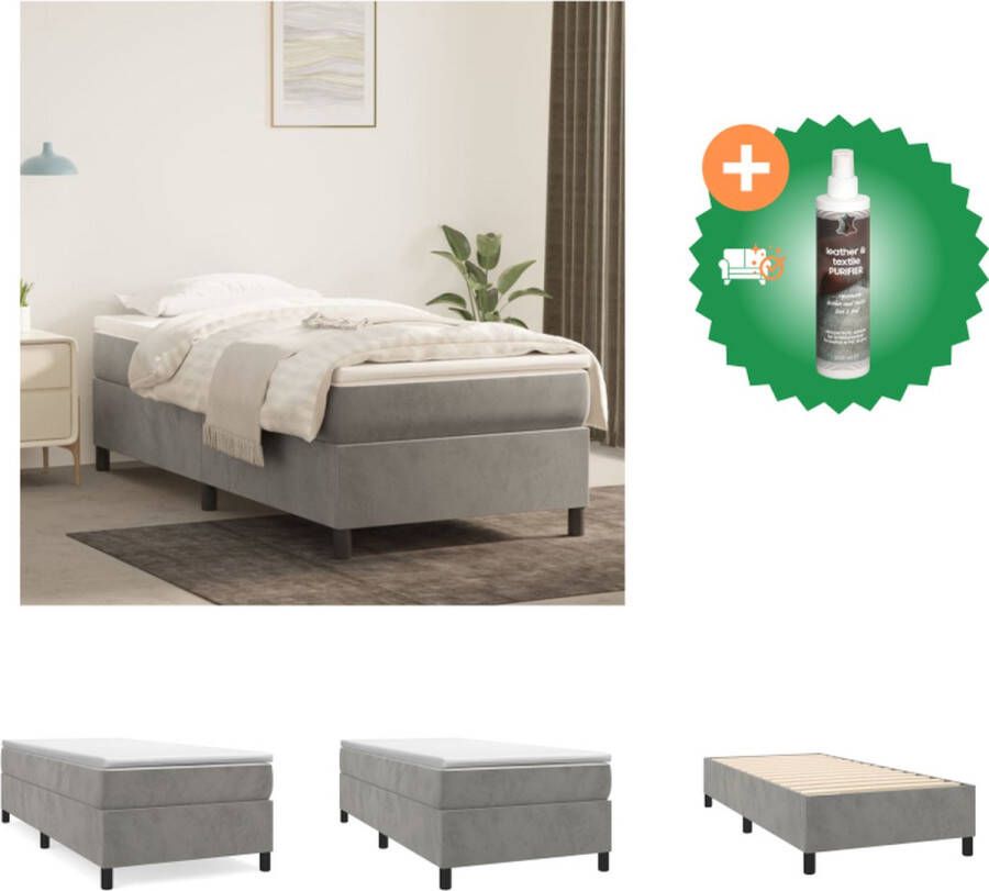 VidaXL Boxspringframe Zacht fluweel Multiplex lattenbodem Afmetingen- 193x90x35 cm Kleur- Lichtgrijs Bed Inclusief Reiniger