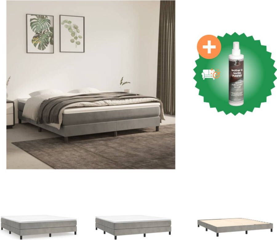 VidaXL Boxspringframe Zacht fluweel Multiplex lattenbodem Lichtgrijs Afmetingen- 203 x 180 x 25 cm Geschikt voor matras 180 x 200 cm (Matras niet inbegrepen) Bed Inclusief Reiniger