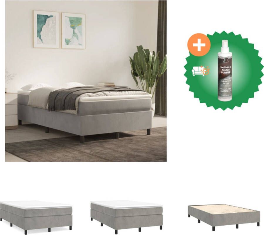 VidaXL Boxspringframe Zacht fluweel Ondersteunende poten Multiplex lattenbodem Lichtgrijs 203 x 120 x 35 cm Geschikte matras- 120 x 200 cm Bed Inclusief Reiniger