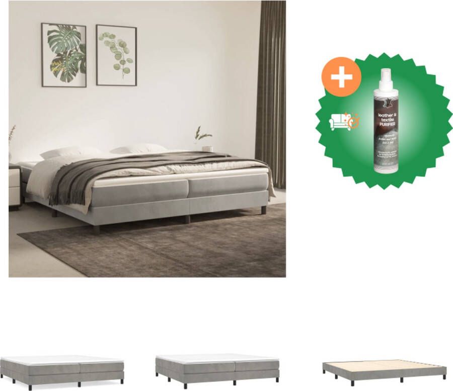 VidaXL Boxspringframe Zacht fluweel Ondersteunende poten Multiplex lattenbodem Lichtgrijs 203 x 200 x 25 cm Geschikt voor 200 x 200 cm matras Bed Inclusief Reiniger
