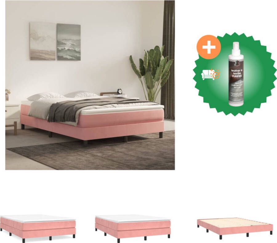 VidaXL Boxspringframe Zacht fluweel Ondersteunende poten Multiplex lattenbodem Roze 193 x 140 x 25 cm Bed Inclusief Reiniger