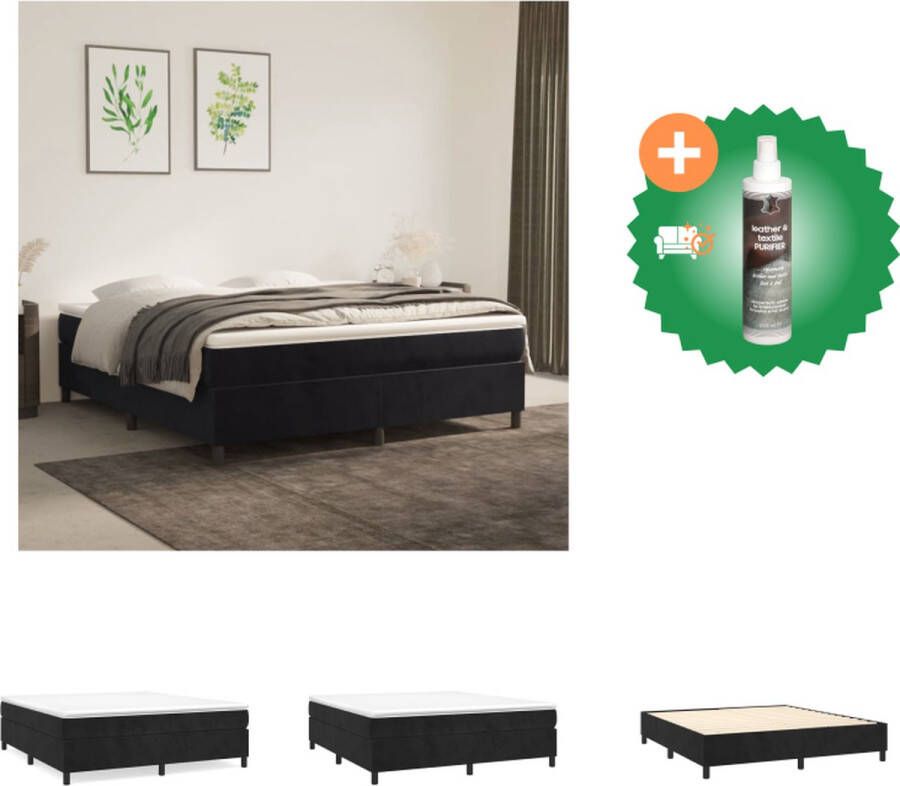 VidaXL Boxspringframe Zacht fluweel Ondersteunende poten Multiplex lattenbodem Zwart 203 x 160 x 35 cm Geschikt voor 160 x 200 cm matras (matras niet inbegrepen) Bed Inclusief Reiniger