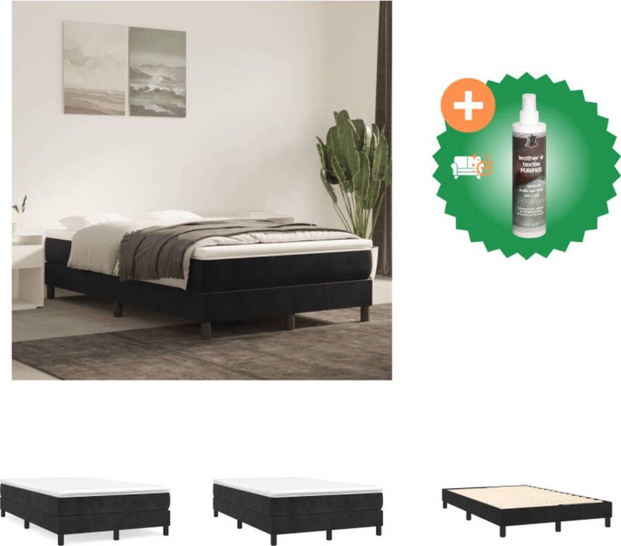 VidaXL Boxspringframe Zacht fluweel Ondersteunende poten Multiplex lattenbodem Zwart 203x120x25cm Bed Inclusief Reiniger