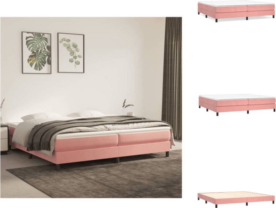 VidaXL Boxspringframe Zacht fluwelen stof Ondersteunende poten Multiplex lattenbodem Kleur- roze Afmetingen- 203 x 200 x 25 cm Geschikte matras- 200 x 200 cm Bed