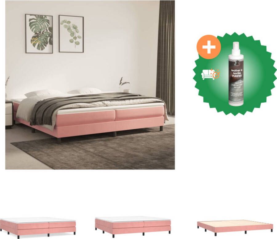 VidaXL Boxspringframe Zacht fluwelen stof Ondersteunende poten Multiplex lattenbodem Kleur- roze Afmetingen- 203 x 200 x 25 cm Geschikte matras- 200 x 200 cm Bed Inclusief Reiniger