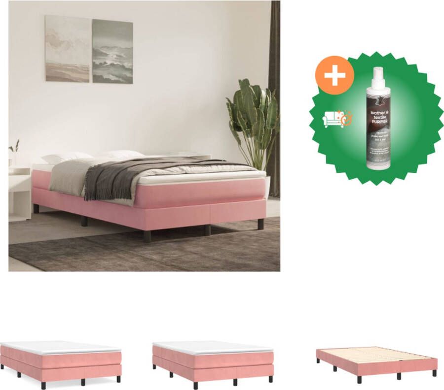 VidaXL Boxspringframe Zachte fluwelen stof Stabiele ondersteunende poten Multiplex lattenbodem Roze 203x120x25 cm Geschikt voor 120x200 cm matras Bed Inclusief Reiniger