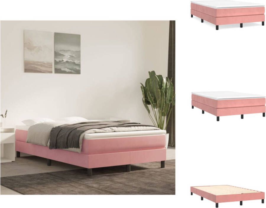 vidaXL Boxspringframe Zachte fluwelen stof Stabiele ondersteunende poten Multiplex lattenbodem Roze 203x120x25 cm Geschikt voor 120x200 cm matras Bed