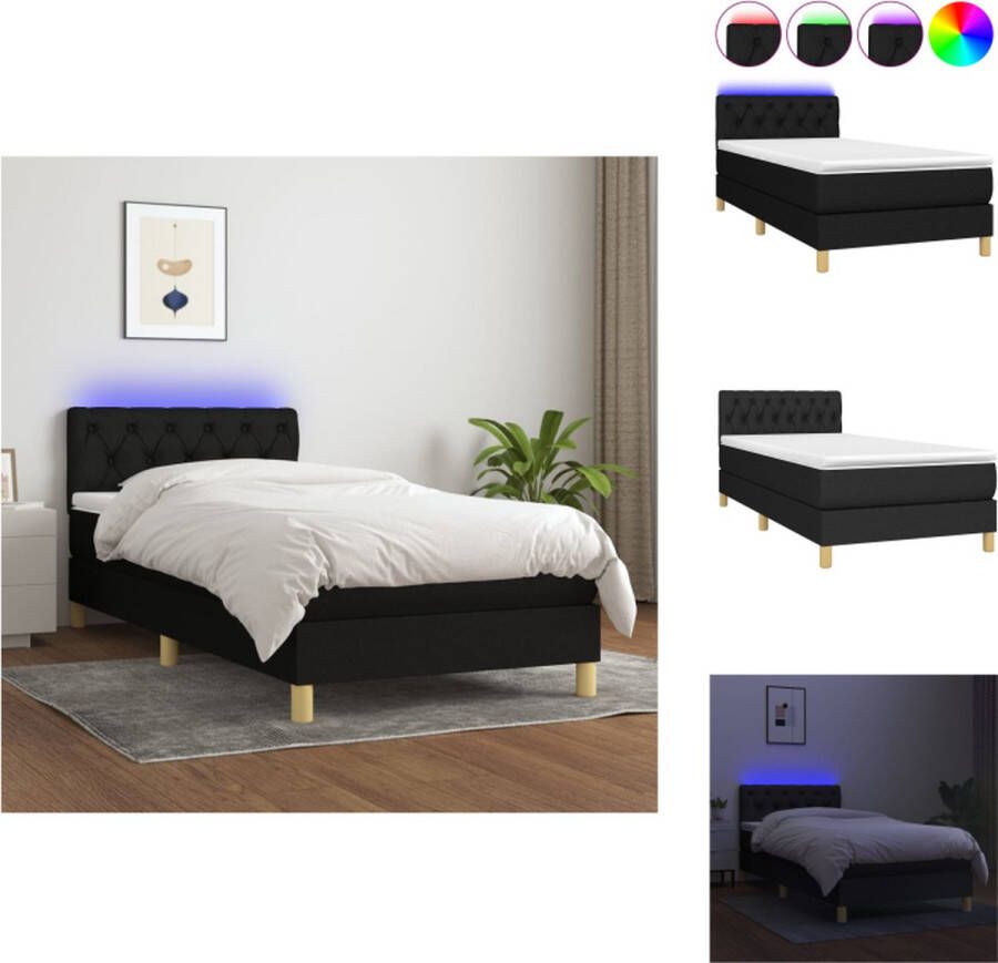 VidaXL Boxspringset Bedframe 203x80x78 88 cm Pocketvering matras 80x200x20 cm Huidvriendelijk topmatras 80x200x5 cm Kleurrijke LED-strip 55 cm USB-aansluiting Bed