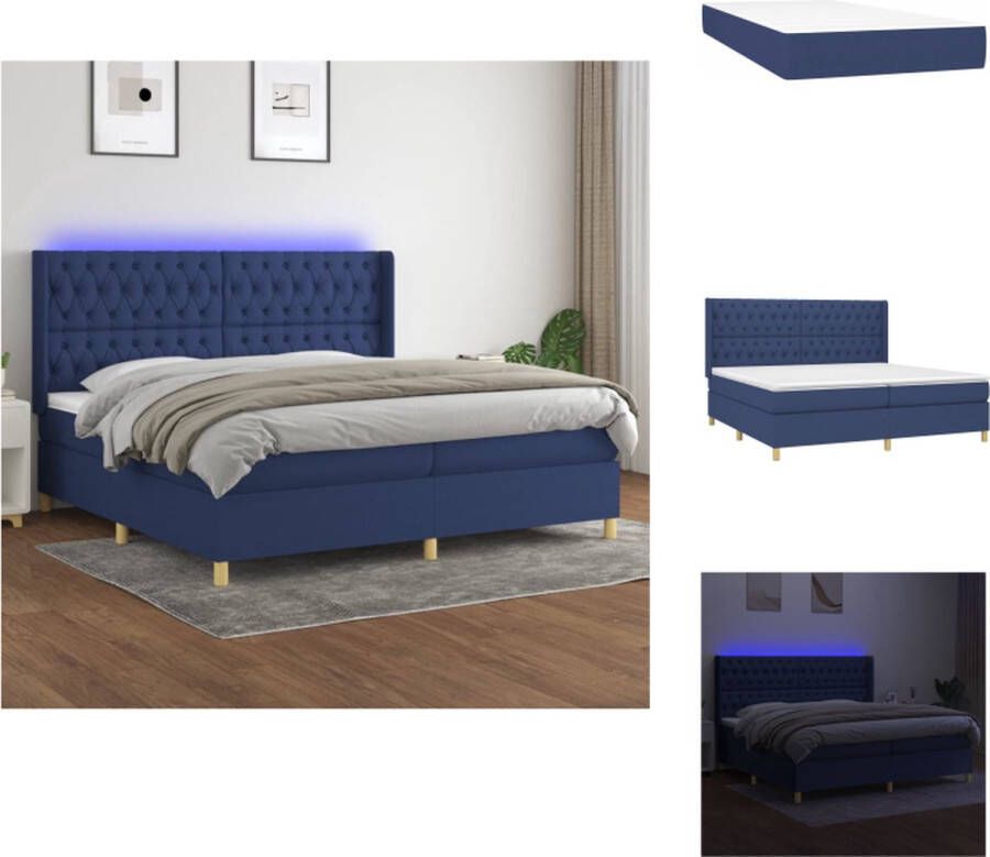 VidaXL Boxspringset Blauw 203x203x118 128 cm LED-verlichting Pocketvering matras Huidvriendelijk topmatras Bed