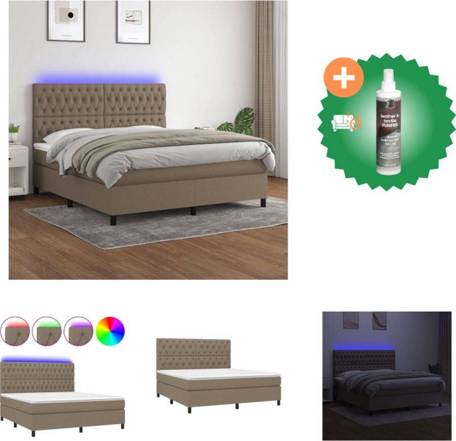 VidaXL Boxspring Taupe 203 x 160 x 78 88 cm Verstelbaar hoofdbord LED-verlichting Pocketvering matras Huidvriendelijk topmatras Bed Inclusief Reiniger - Foto 2