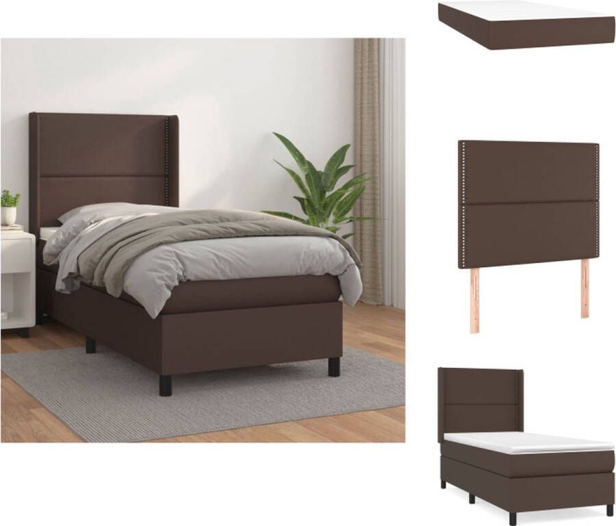 VidaXL Bruin Boxspringbed Kunstleer 203x103x118 128 cm Hoogwaardig Verstelbaar hoofdbord Pocketvering matras Middelharde ondersteuning Huidvriendelijk topmatras Inclusief montagehandleiding Bed