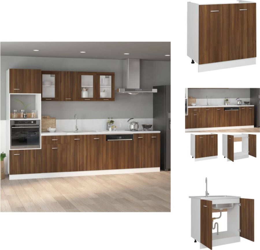 VidaXL Wastafelonderkast Wastafelonderkasten Onderkast Wastafelkast Gootsteenkast Lyon 80x46x81 5 cm bewerkt hout bruin eikenkleur - Foto 2