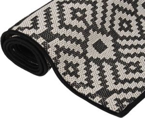 VidaXL Buitenkleed met patroon platgeweven 140x200 cm zwart