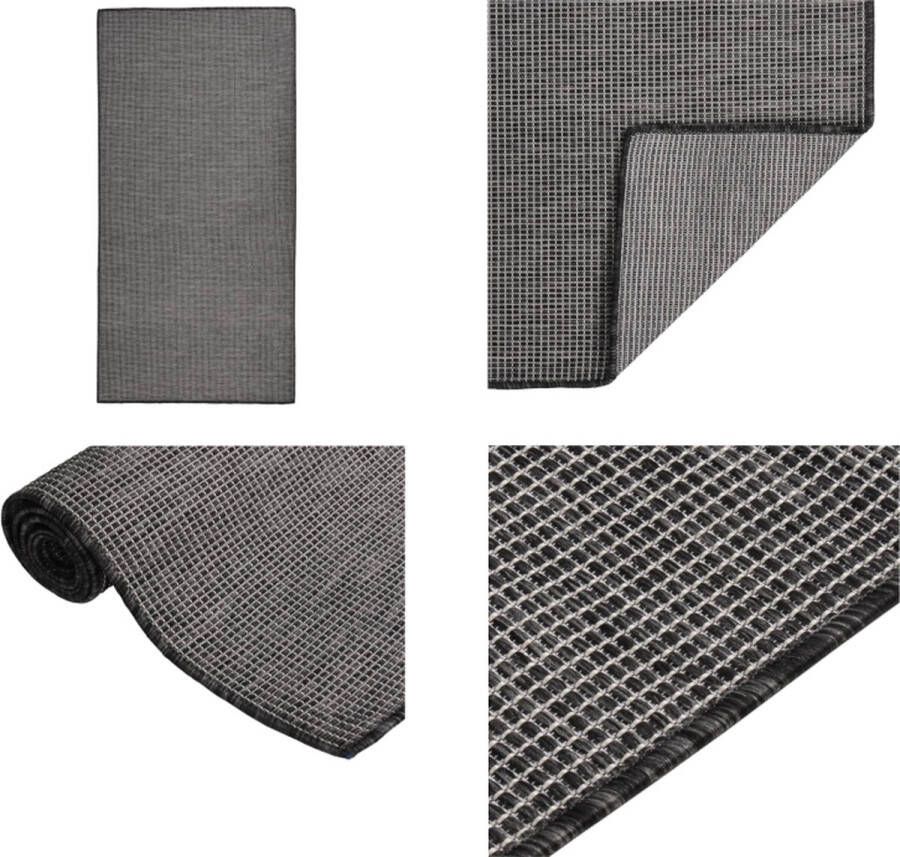 VidaXL Buitenkleed platgeweven 100x200 cm grijs Buitenkleed Buitenkleden Tuinkleed Platgeweven Buitenkleed