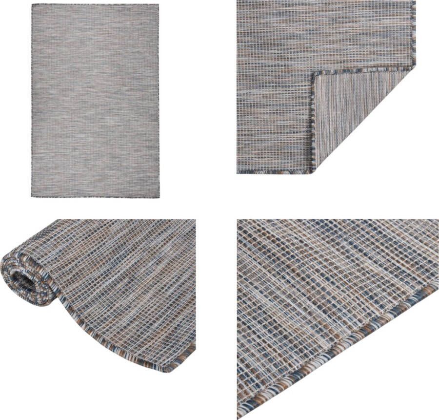 VidaXL Buitenkleed platgeweven 120x170 cm bruin en blauw Buitenkleed Buitenkleden Tuinkleed Platgeweven Buitenkleed