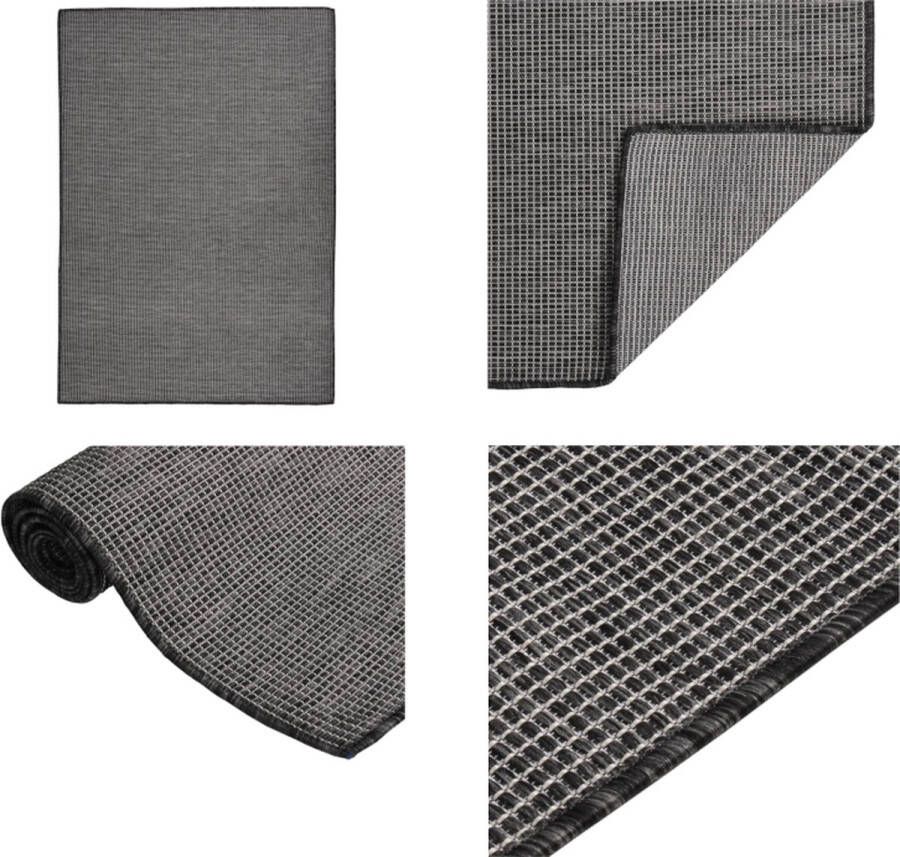 VidaXL Buitenkleed platgeweven 160x230 cm grijs Buitenkleed Buitenkleden Tuinkleed Platgeweven Buitenkleed