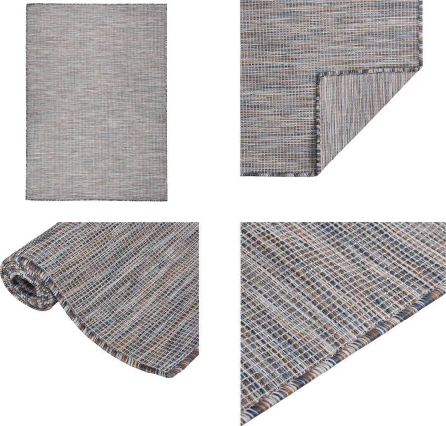 VidaXL Buitenkleed platgeweven 200x280 cm bruin en blauw Buitenkleed Buitenkleden Tuinkleed Platgeweven Buitenkleed