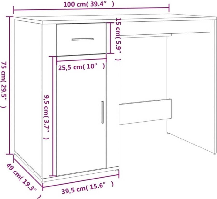 VidaXL -Bureau-100x49x75-cm-bewerkt-hout-gerookt-eikenkleurig - Foto 3