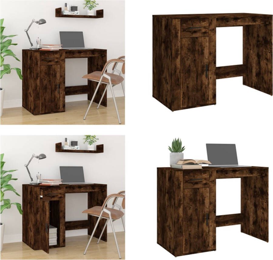 vidaXL Bureau 100x49x75 cm bewerkt hout gerookt eikenkleurig Bureau Bureaus Tafel Tafels