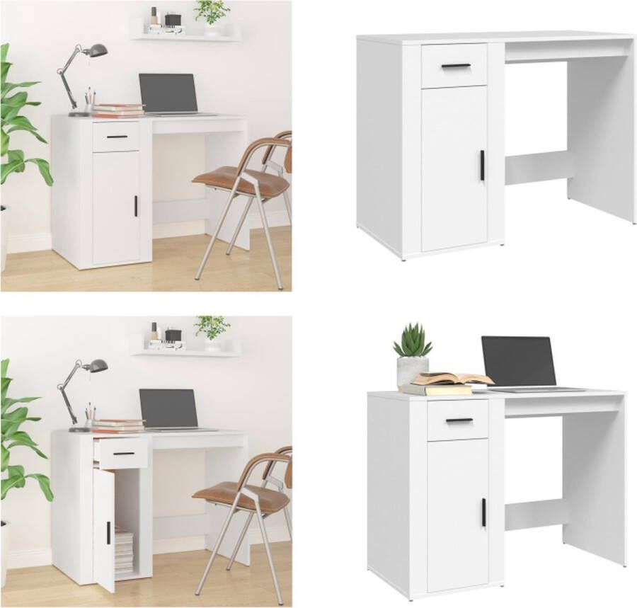 VidaXL Bureau 100x49x75 cm bewerkt hout wit Bureau Bureaus Tafel Computerbureau