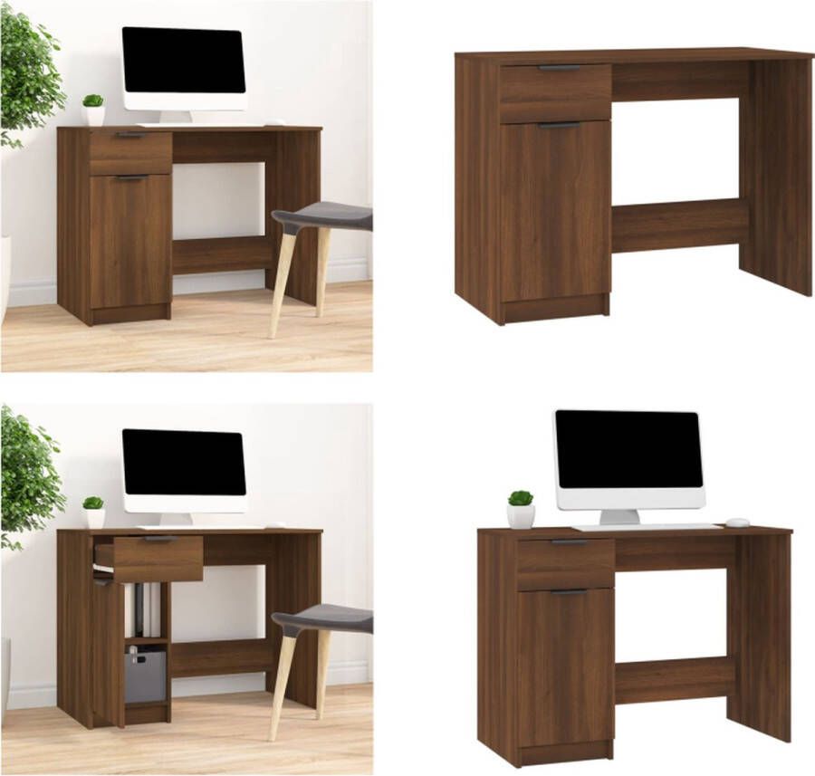 VidaXL Bureau 100x50x75 cm bewerkt hout bruineikenkleurig Bureau Bureaus Tafel Computerbureau