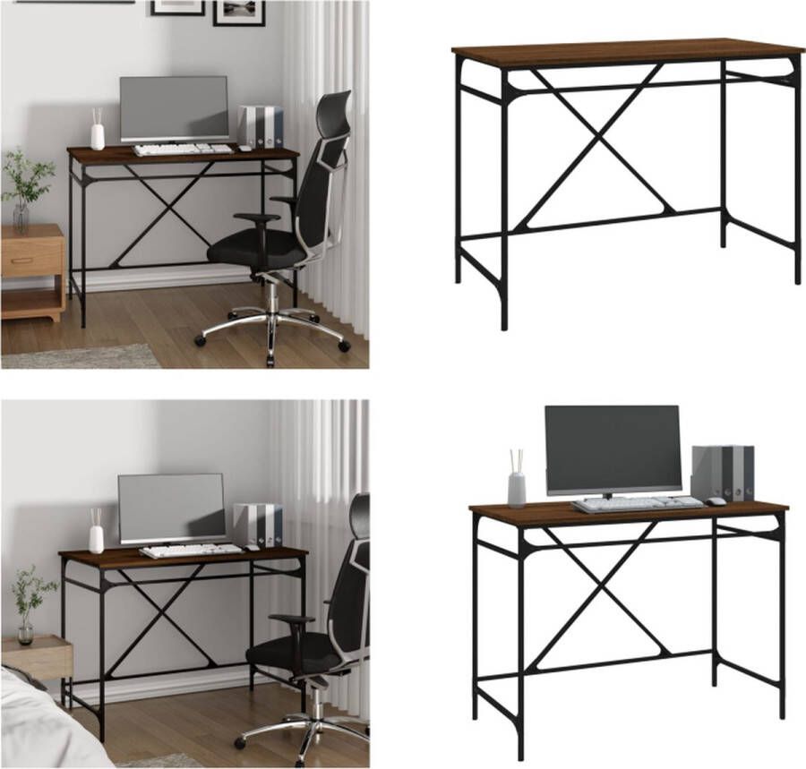 VidaXL Bureau 100x50x75 cm bewerkt hout en ijzer bruineikenkleurig Bureau Bureaus Computerbureau Computertafel