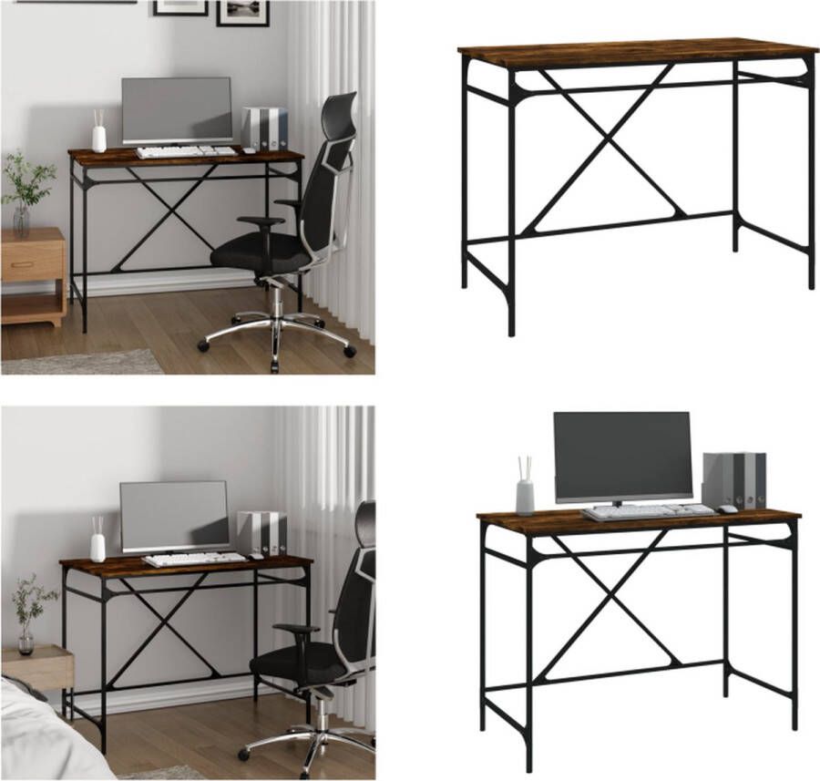 VidaXL Bureau 100x50x75 cm bewerkt hout en ijzer gerookt eikenkleurig Bureau Bureaus Computerbureau Computertafel