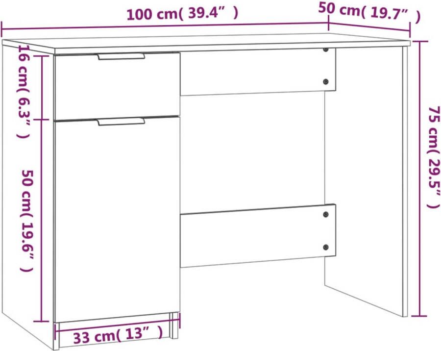 VidaXL -Bureau-100x50x75-cm-bewerkt-hout-gerookt-eikenkleurig - Foto 3