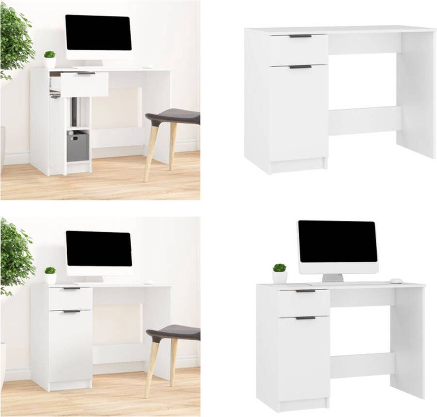 VidaXL Bureau 100x50x75 cm bewerkt hout wit Bureau Bureaus Tafel Computerbureau