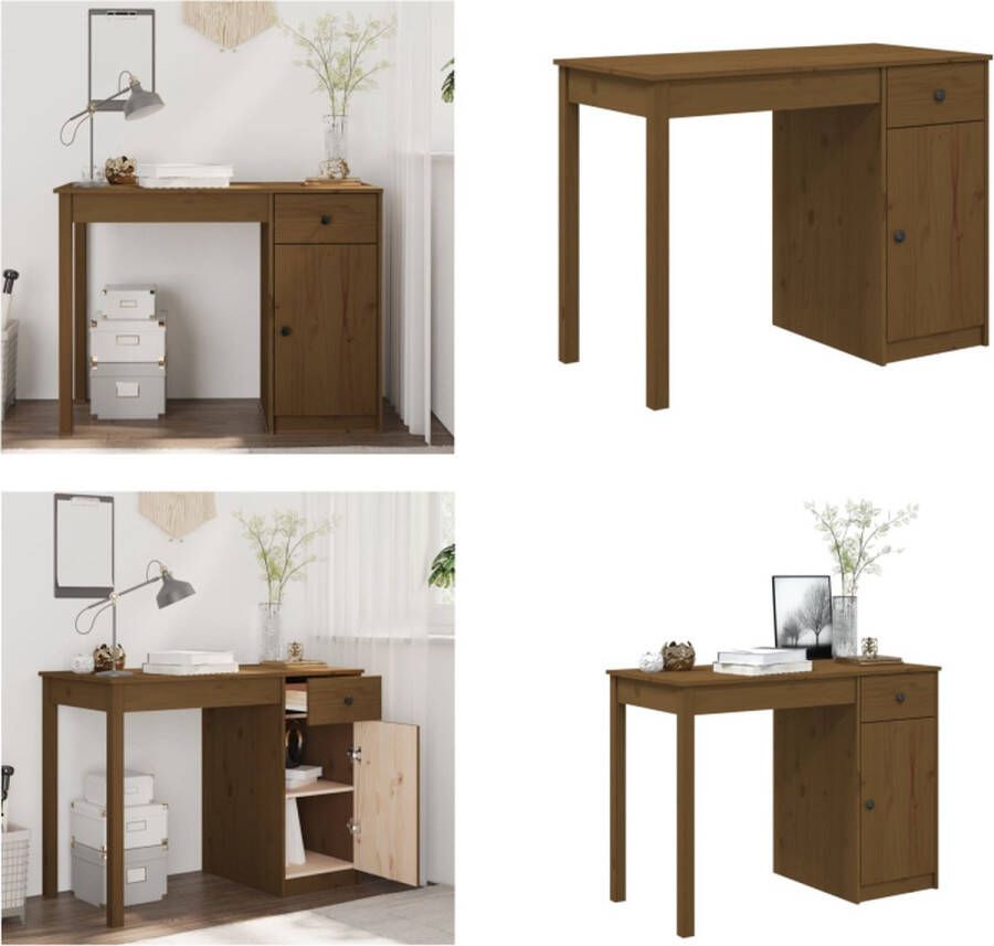 VidaXL Bureau 100x50x75 cm massief grenenhout honingbruin Bureau Bureaus Houten Bureau Schrijftafel