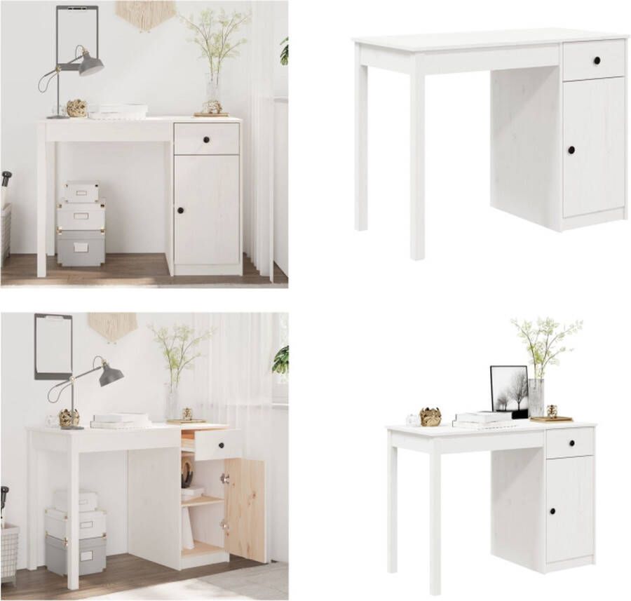 VidaXL Bureau 100x50x75 cm massief grenenhout wit Bureau Bureaus Houten Bureau Schrijftafel