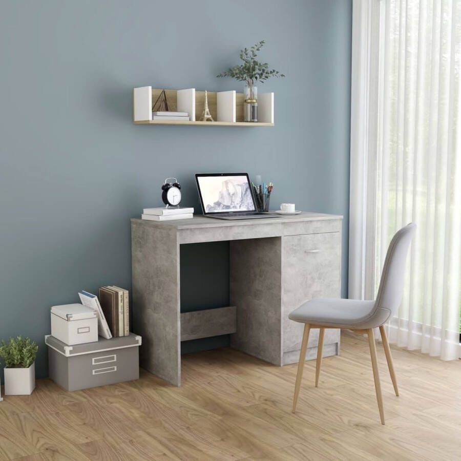 VidaXL -Bureau-100x50x76-cm-bewerkt-hout-betongrijs