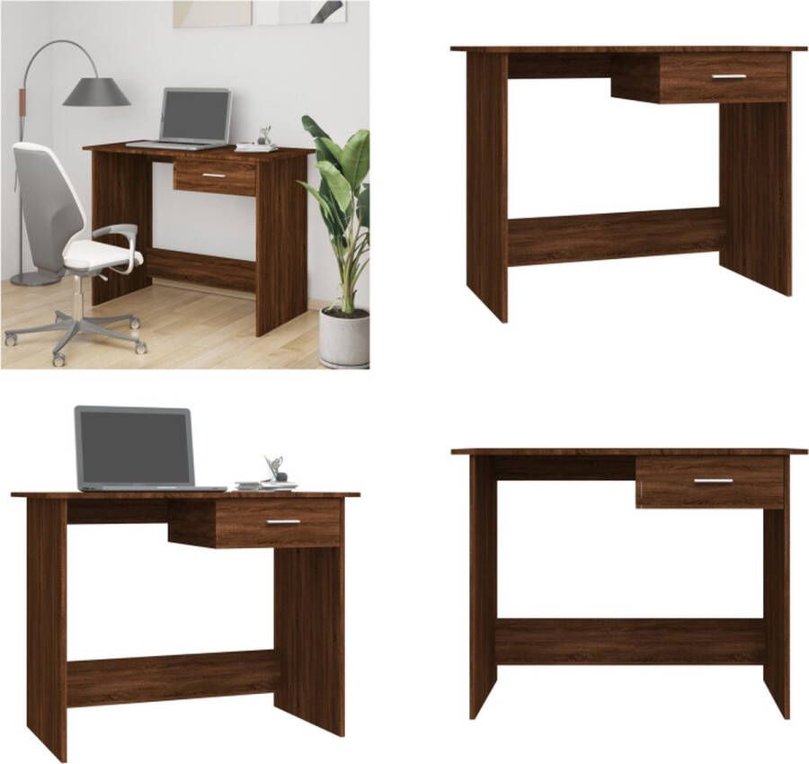VidaXL Bureau 100x50x76 cm bewerkt hout bruineikenkleurig Bureau Bureaus Tafel Computerbureau - Foto 3