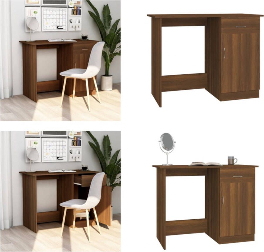VidaXL Bureau 100x50x76 cm bewerkt hout bruineikenkleurig Bureau Bureaus Tafel Computerbureau - Foto 2
