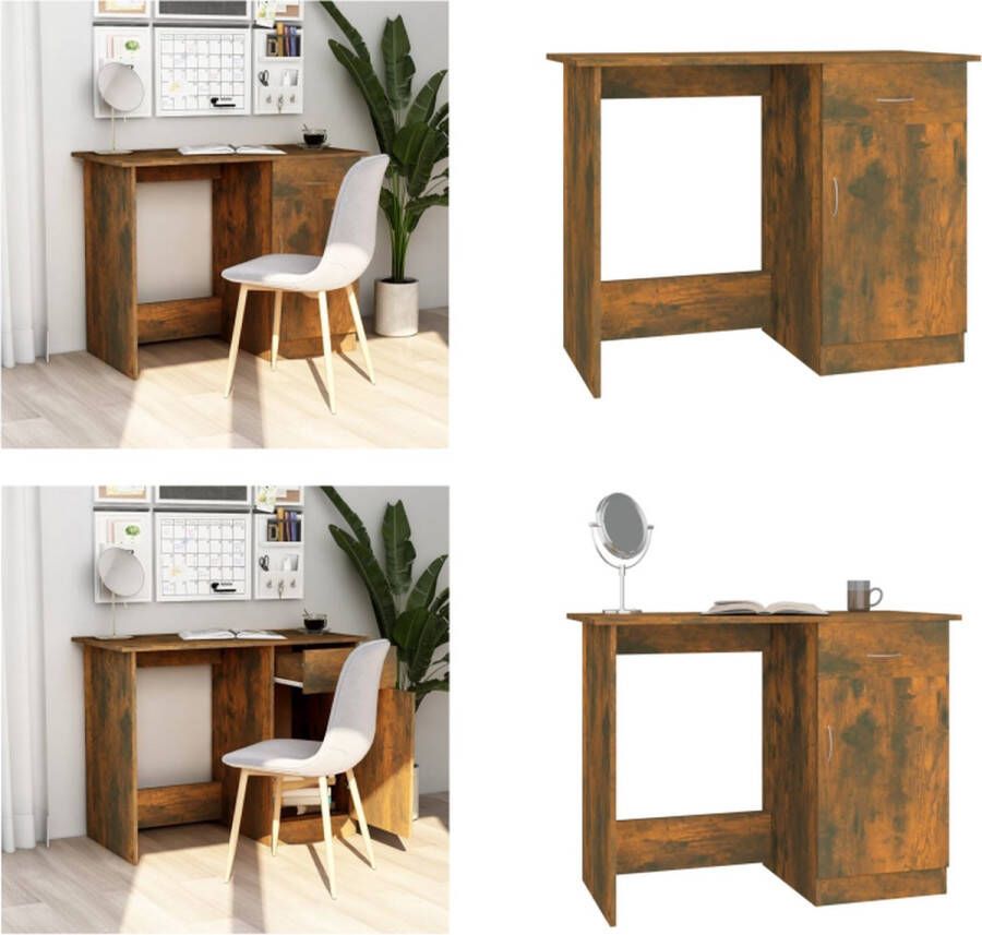 VidaXL Bureau 100x50x76 cm bewerkt hout gerookt eikenkleurig Bureau Bureaus Tafel Computerbureau