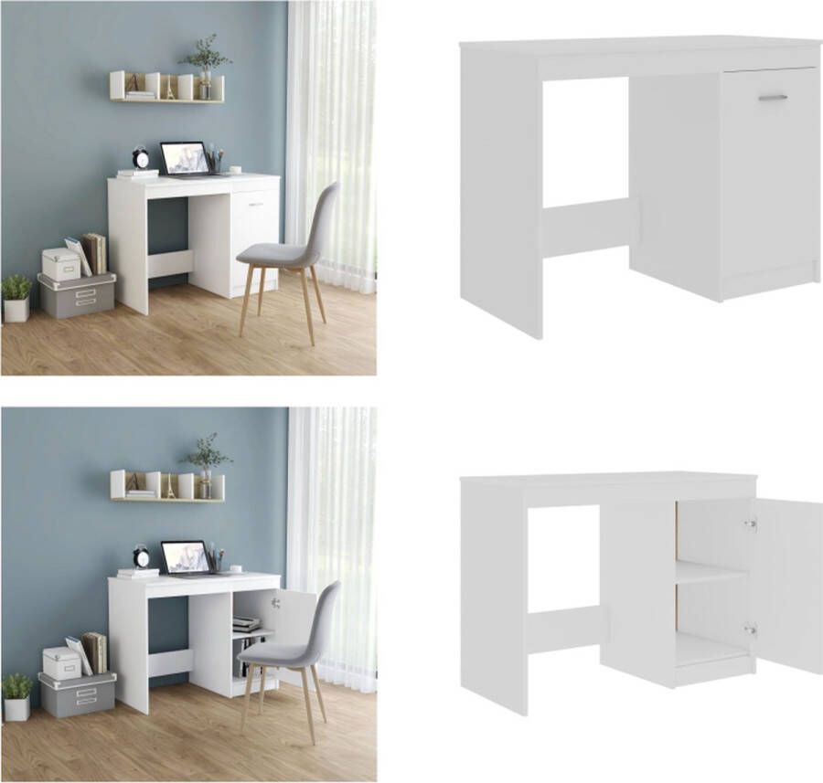 VidaXL Bureau 100x50x76 cm bewerkt hout wit Bureau Bureaus Tafel Tafels - Foto 2
