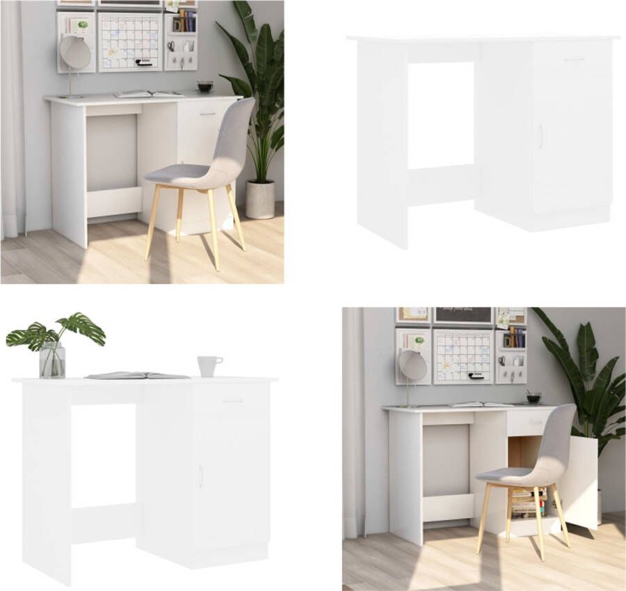 VidaXL Bureau 100x50x76 cm bewerkt hout wit Bureau Bureaus Tafel Tafels - Foto 2