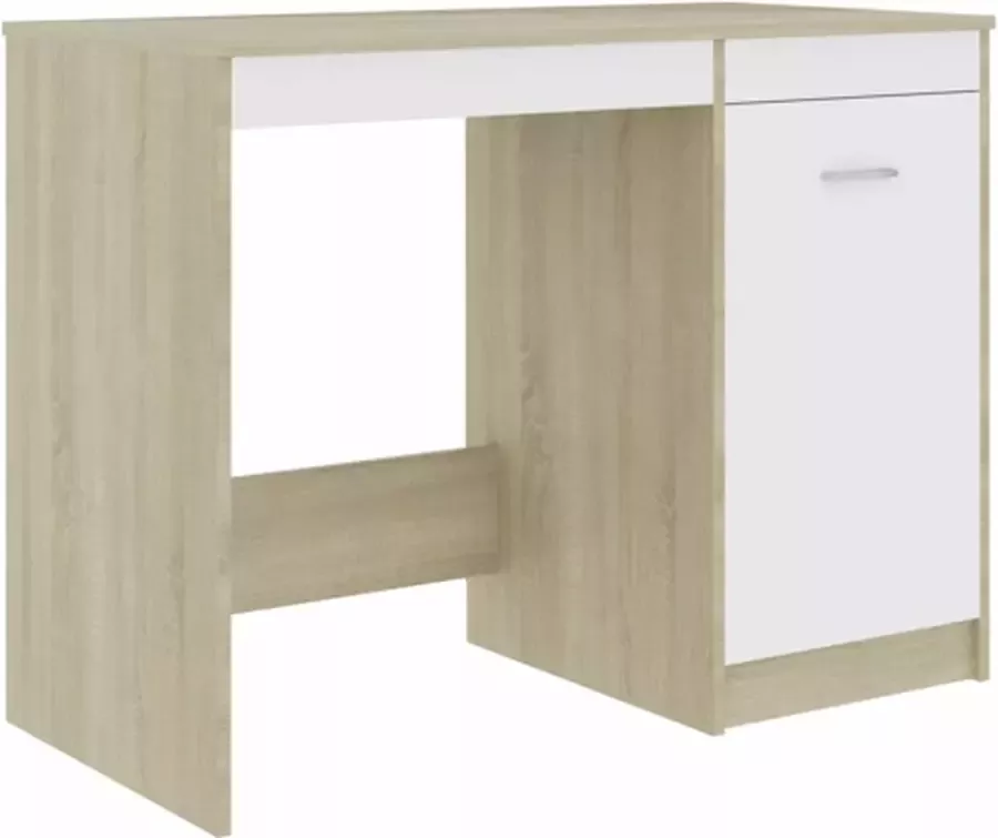 VidaXL Bureau 100x50x76 cm bewerkt hout wit en sonoma eikenkleurig - Foto 2