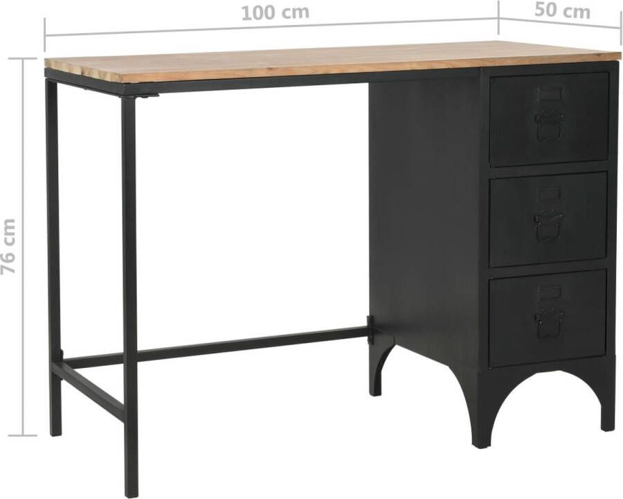 VidaXL -Bureau-100x50x76-cm-massief-vurenhout-en-staal - Foto 2