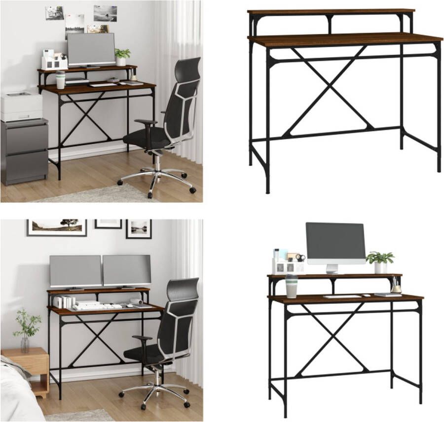 VidaXL Bureau 100x50x90 cm bewerkt hout en ijzer bruineikenkleurig Bureau Bureaus Laptoptafel Computertafel