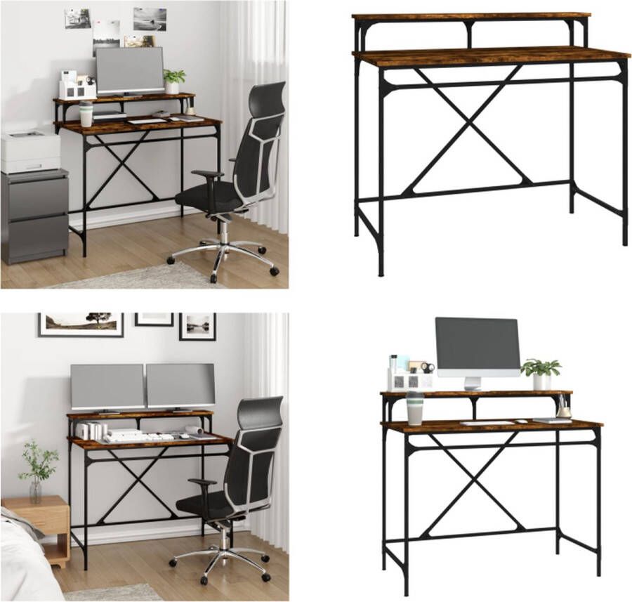 VidaXL Bureau 100x50x90 cm bewerkt hout en ijzer gerookt eikenkleurig Bureau Bureaus Laptoptafel Computertafel