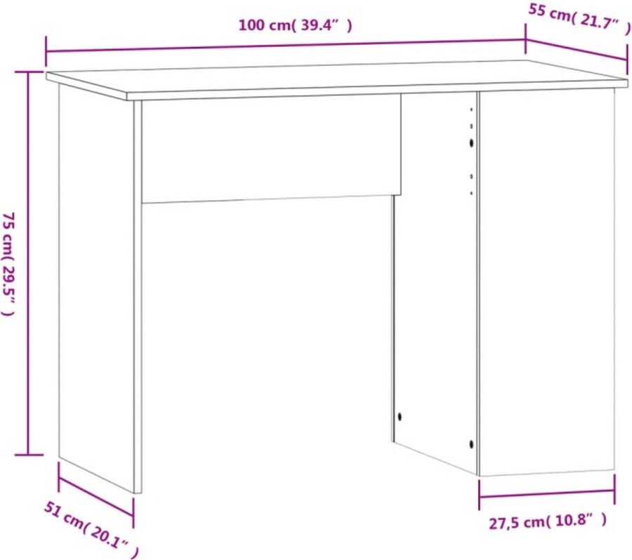 VidaXL -Bureau-100x55x75-cm-bewerkt-hout-grijs-sonoma-eikenkleurig - Foto 3