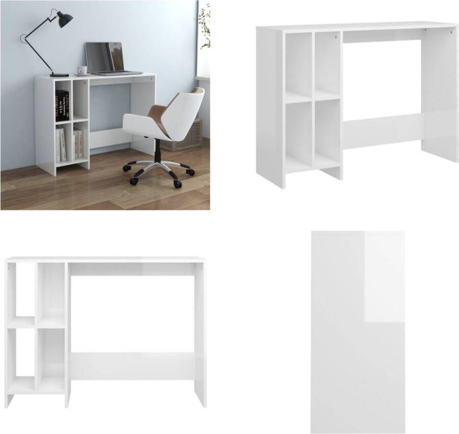 VidaXL Bureau 102 5x35x75 cm bewerkt hout hoogglans wit Bureau Bureaus Tafel Tafels